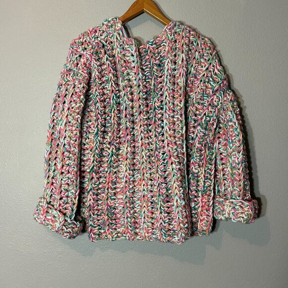 Women's Luxury Chunky Crochet Cardigan Multicolor Pastel Size L/XL - Picture 4 of 5